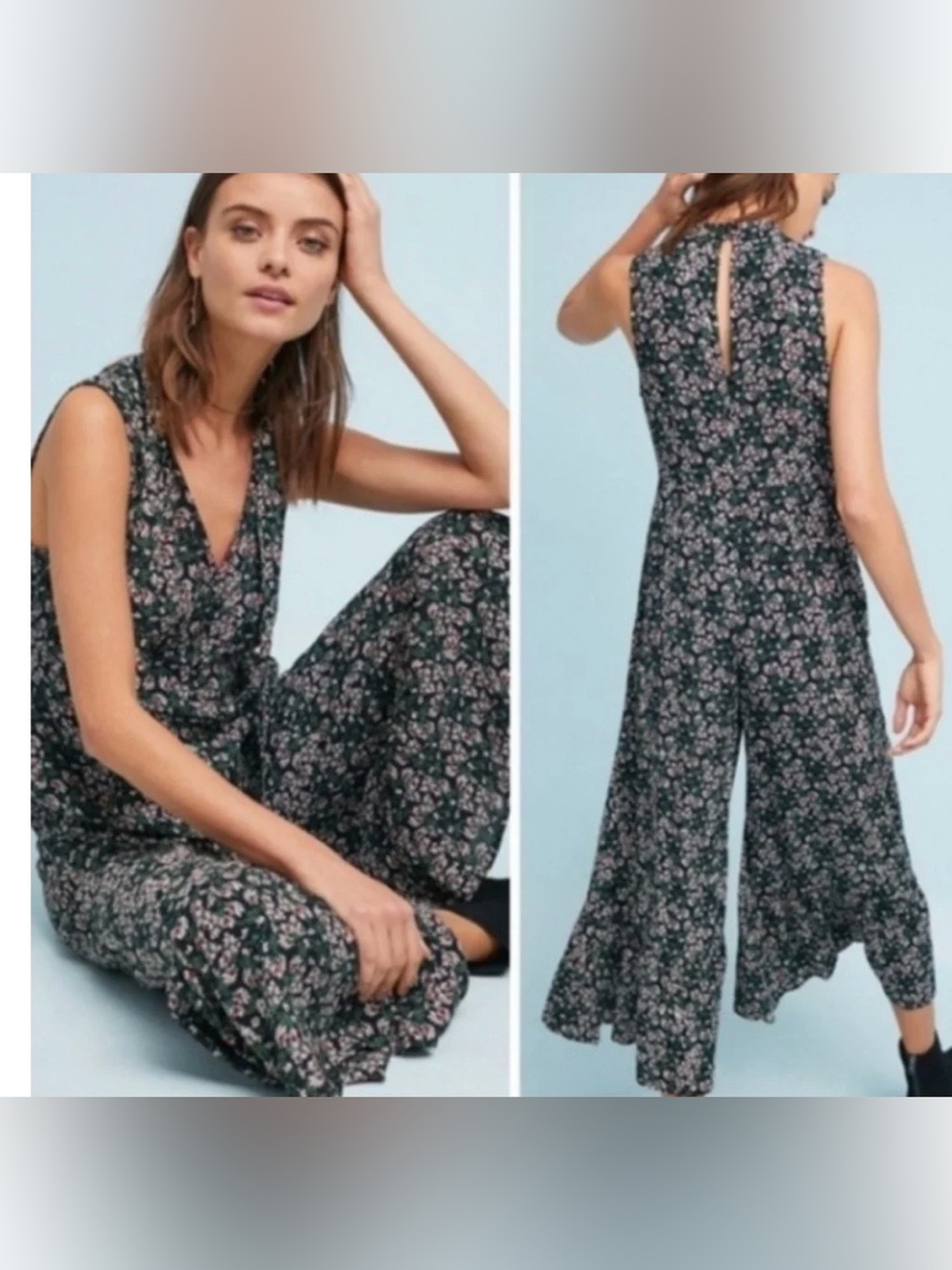 Anthropologie Maeve Ansonia Floral Print Ruffled Jumpsuit Sz 4